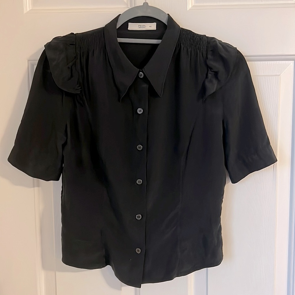 Silk PRADA blouse with cute shoulder details.